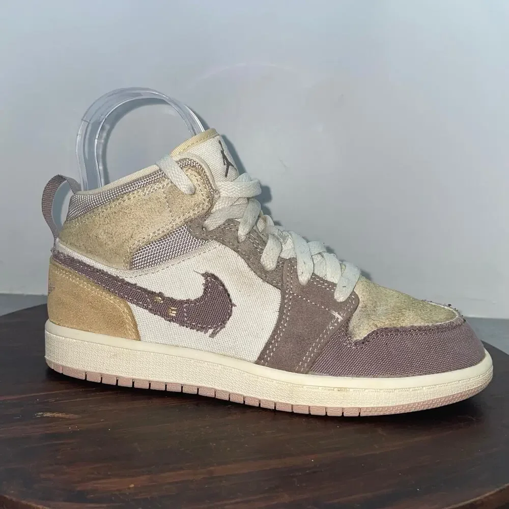 Nike Air Jordan 1 Mid SE Craft PS Kids Size 2Y Inside Out Taupe Shoes DZ4468-102